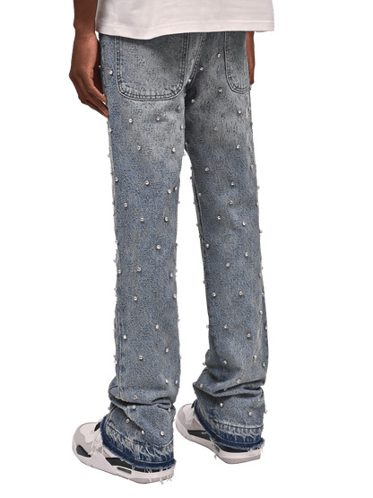 Rhinestone Flare Denim - Light Stone