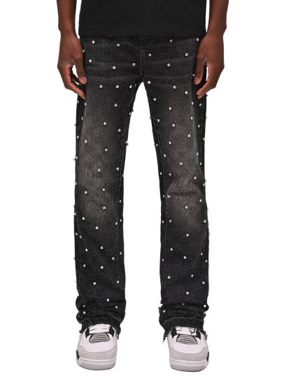 Rhinestone Flare Denim - Black