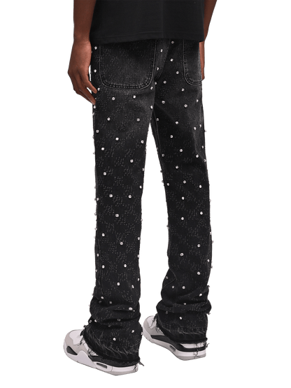 Rhinestone Flare Denim - Black