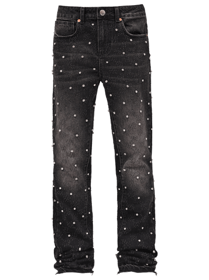 Rhinestone Flare Denim - Black