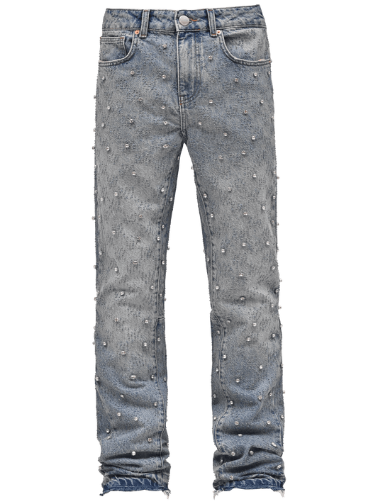 Rhinestone Flare Denim - Light Stone